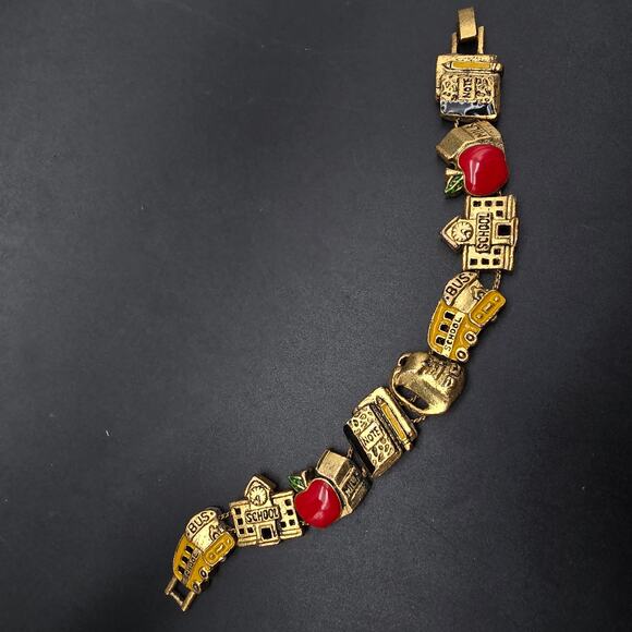 Teacher Themed Slide Charm Bracelet Teaching Vintage Costume Jewelry - Picture 8 of 8
